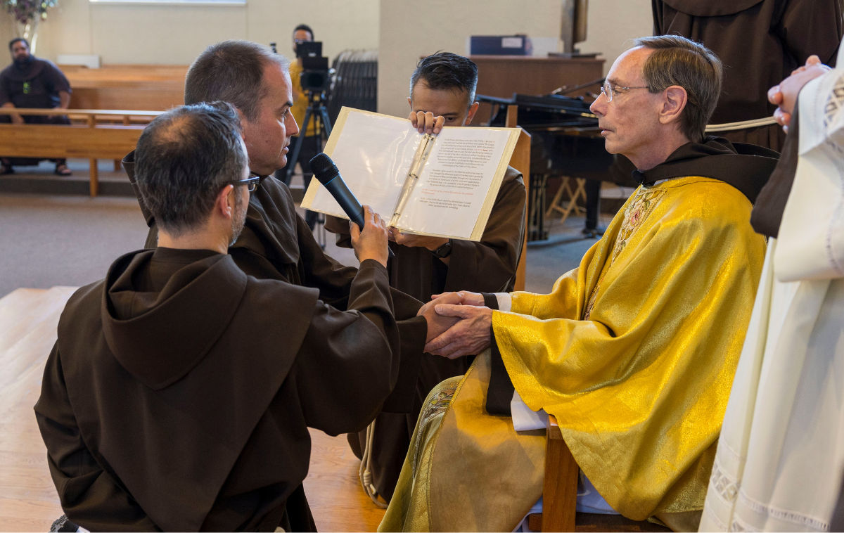 The solemnly professed-to-be stand in front of the altar and respond to questions posed by the provincial minister.