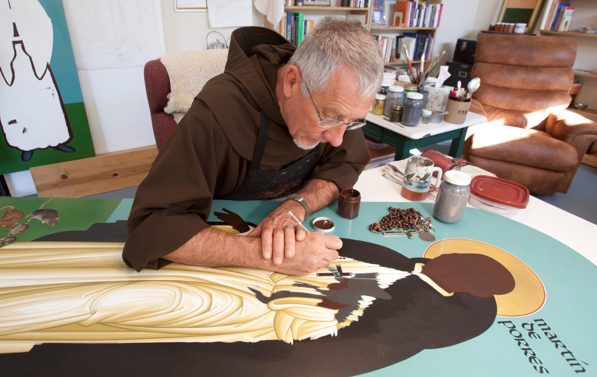 Br. Robert Lentz, OFM, works on an icon. Through lives of service and prayer, learning and Scripture, friars find Christ in so many ministries that deepen their faith. (POLG file photo)