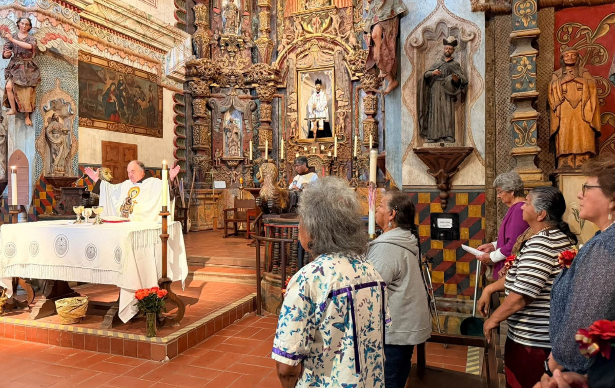 Br. Christopher Kerstiens, OFM, pastor of San Xavier del Bac Mission in Tucson, AZ, leads a feast day Mass. (Photo courtesy of San Xavier del Bac Mission)