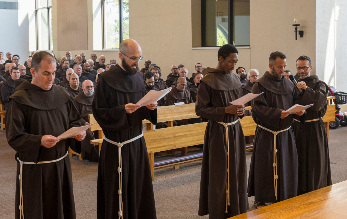 The solemnly professed-to-be stand in front of the altar and respond to questions posed by the provincial minister.