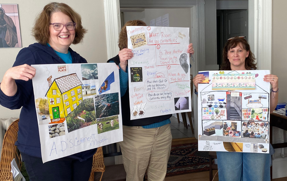 Students studying to become spiritual directors present their group project that depicts a model of discernment. &ldquo;God
    calls us to these things, and we need to hear and learn more about what
    God has chosen for us and what he is calling us to,&rdquo; Br. Bob Frazetta, OFM, said of the benefits of spiritual direction. (Photo courtesy of St. Anthony Shrine, Boston)&nbsp;