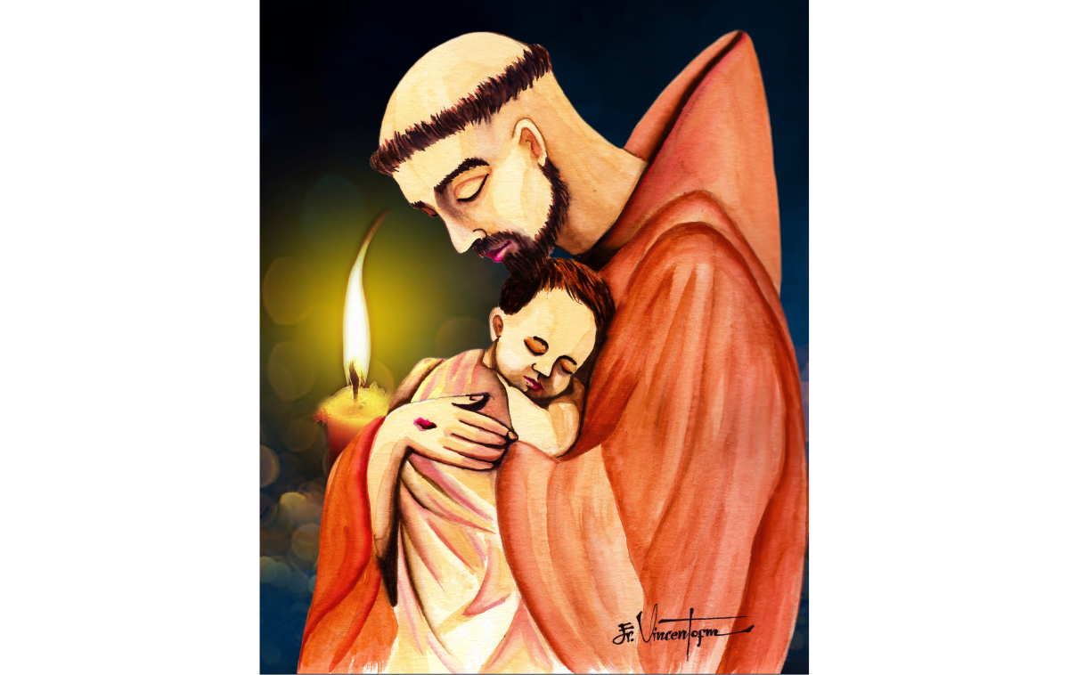 Br. Vincent Nguyen, OFM, developed his gift for art by learning iconography in school. This is St. Francis at Greccio, delighting in the baby Jesus. (Photo courtesy of Br. Vincent Nguyen, OFM)