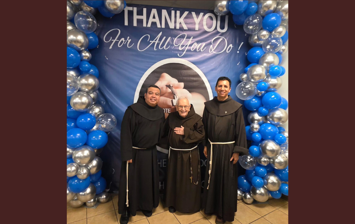 The Holy Family Catholic Parish in Edinburg, Texas, recently celebrated Br. Thomas Luczak&rsquo;s 56 years as a priest. He&rsquo;s pictured here with Brothers Edgardo Diaz, OFM (left) and Erasmo Romero, OFM, who also serve in Edinburg. (Photo courtesy of Br. Thomas)