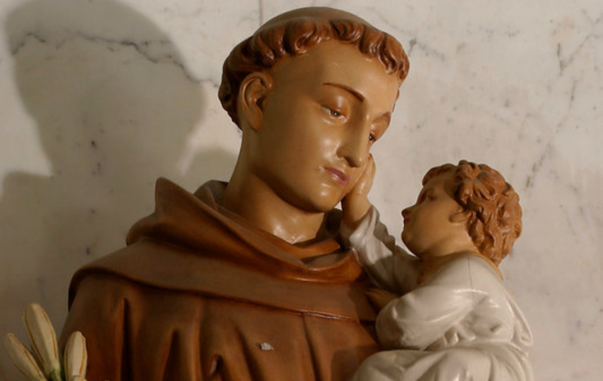 Homeless women who visit the Rita A. DiMento Women&rsquo;s Clinic sometimes spend time in prayer in front of this statue of St. Anthony of Padua. (Photo from St. Anthony Shrine)