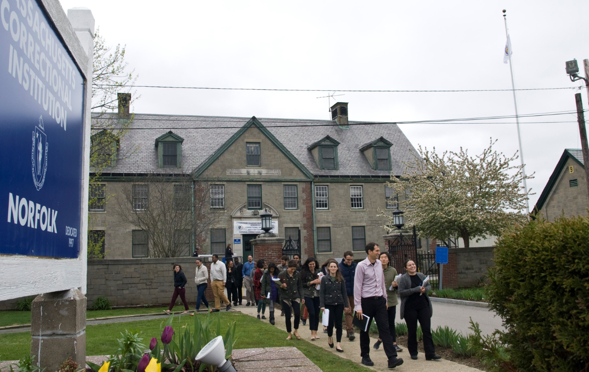 The path Ray walked: Students from the MIT Department of Urban Studies and Planning leaving the Massachusetts Correctional Institution in Norfolk, MA. (Photo courtesy of Br. Paul)
