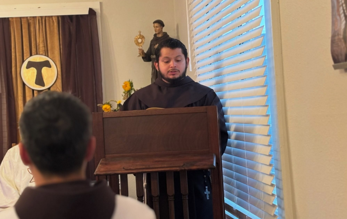 Br.  Seraphim Gonzalez, OFM, gives a reading at Duns Scotus Friary. (Photo courtesy of Duns Scotus Friary)