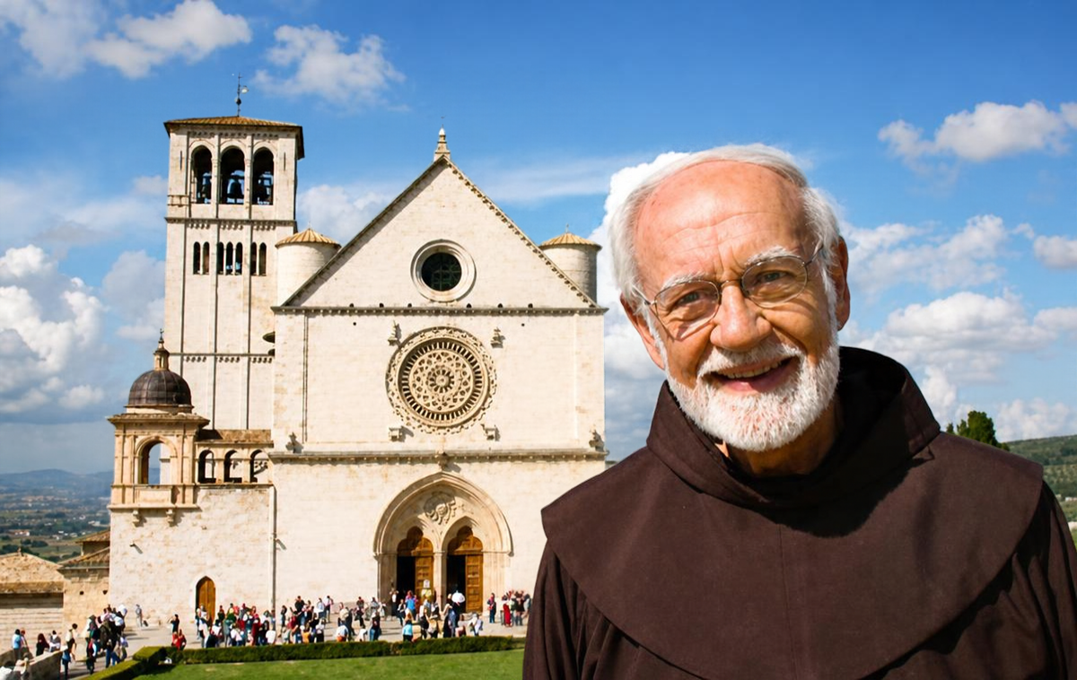 Br. Murray Bodo, OFM, is shown at the Basilica of St. Francis in Assisi. He has visited Assisi extensively and led pilgrimages there for many years. (courtesy photo)