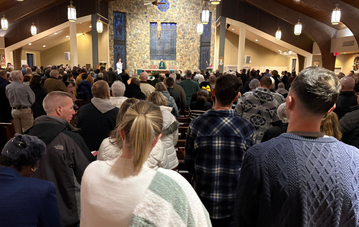 The Saturday Vigil Mass was at capacity the night before the storm hit Virginia, with an energy in the air that reminded some of Christmas. (Photo courtesy of Br. George Corrigan, OFM)